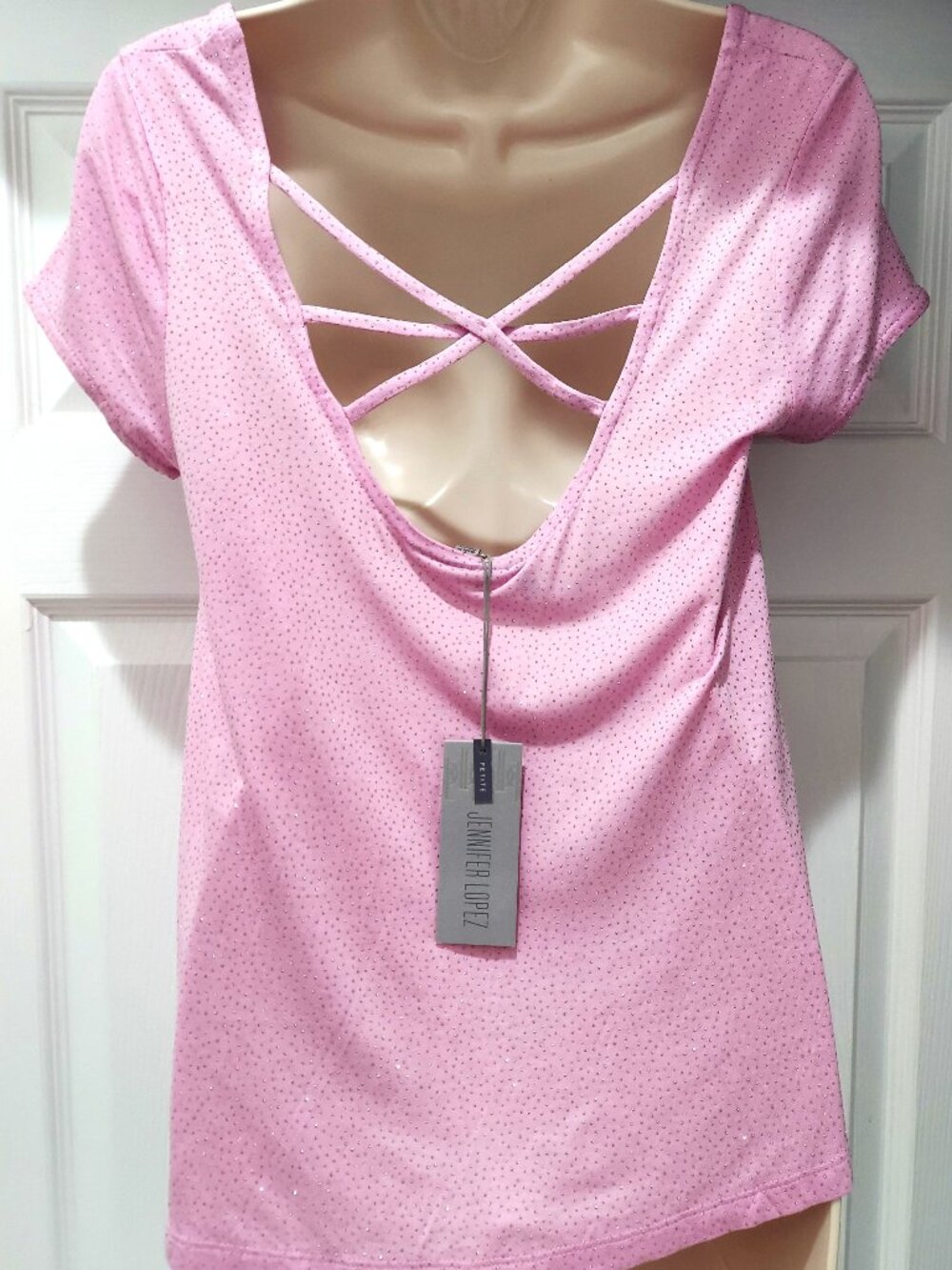 New Jennifer Lopez Women's Pink Sparkly Shirt Petite Small NWT